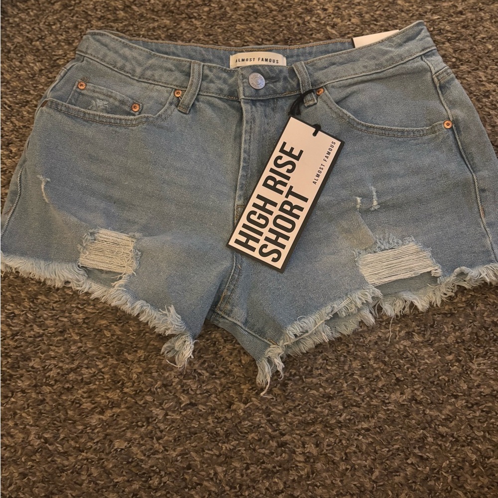 Blue High Rise Denim Shorts